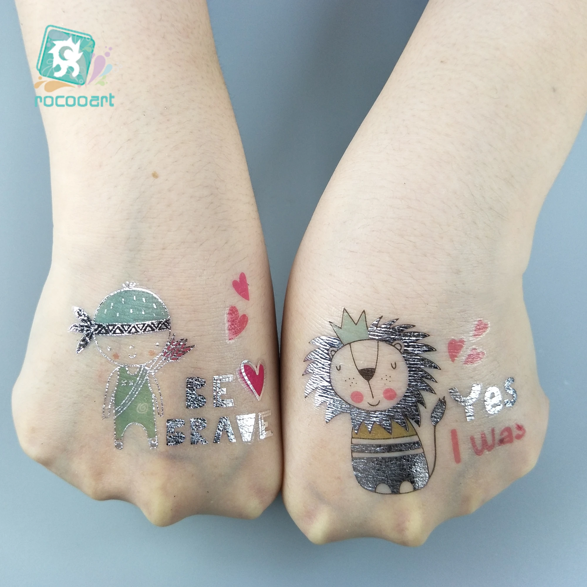 Rocooart 50 pieces Small Silver Cute Animal and Letter Temporary Tattoo Design For Kids Waterproof Tatoo Sticker Body Arms Decor | Красота и