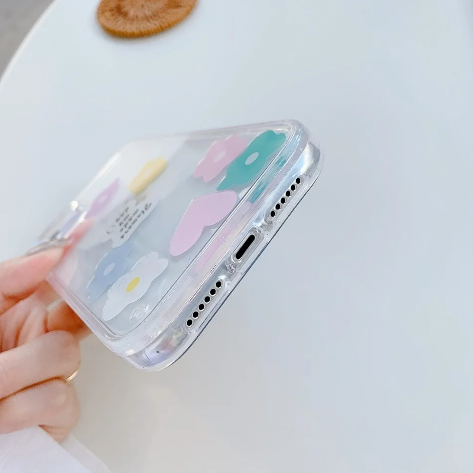 

Korean Style Float Flower Phone Case For iPhone 12 11 Pro Max XR XS Max 7 8 Plus SE 2020 Dynamic Letter Transparent Back Cover