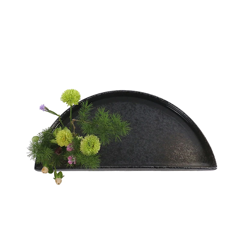 Черный Zen Винтаж грубая керамика полукруг японский цветочный горшок мелкий