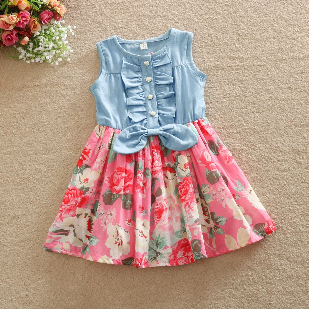 2019 Baby Girls clothes kids Dress Lovely Hot Kids Jean Denim Bow Flower Ruffled Sundress for Clothing Costume 2-10Y | Детская одежда и