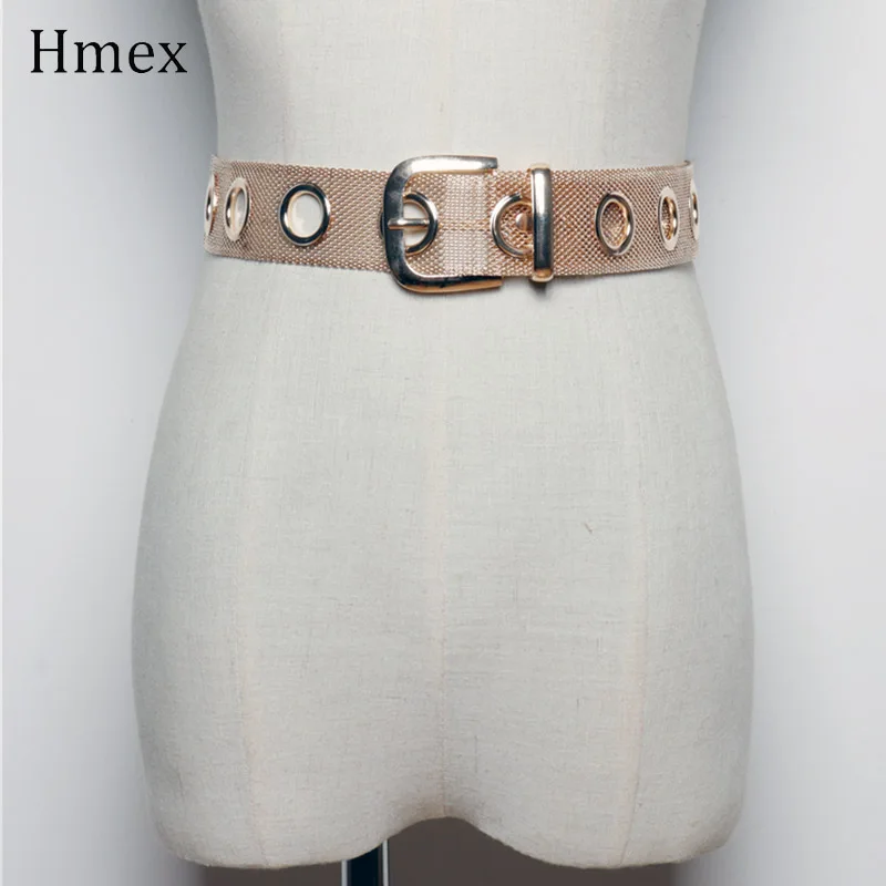 Модный золотой женский поясной ремень панк Полный металлический двойной штифт