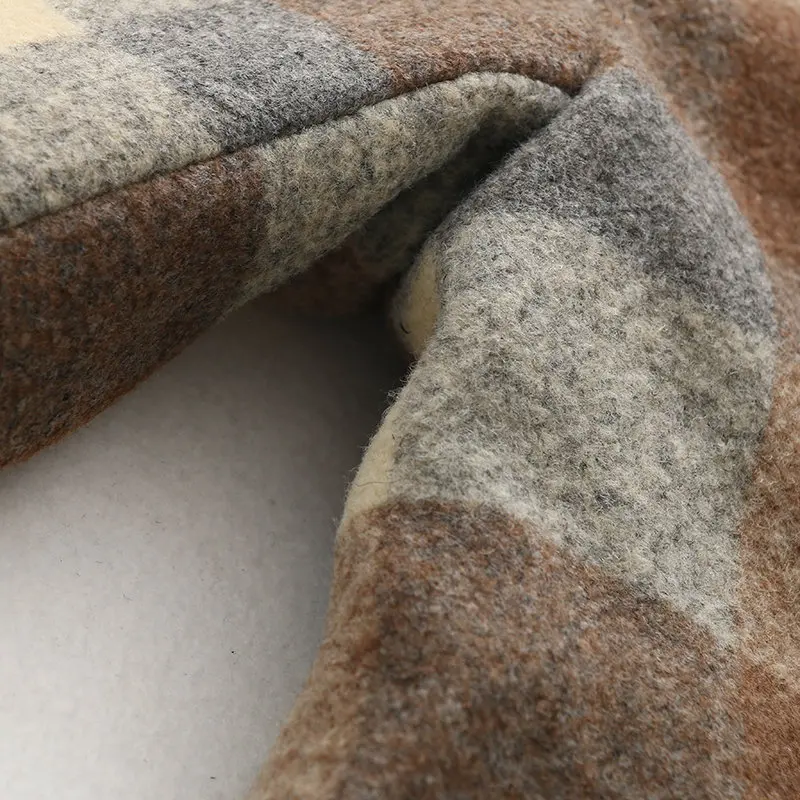 Повседневное коричневое женское клетчатое шерстяное пальто 2019 Осень-Зима Новая