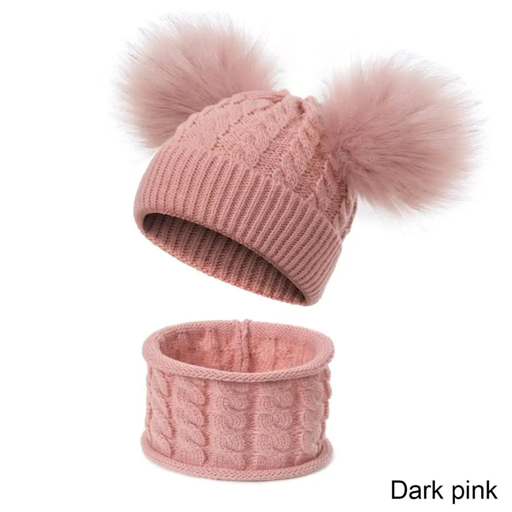 drak Pink 2 Molixinyu 2 шт., г., детская шапка, шарф, вязаный плюшевый зимний теплый костюм хлопковый зимний детский головной убор для мальчиков и девочек 2 лет - Цвет: drak Pink 2