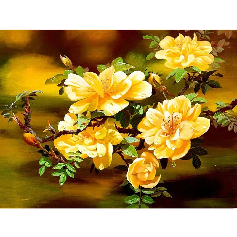 

Картина с цветами, стразы, декор для спальни, подарки, Алмазная мозаика, вышивка, желтый цветочный узор, LK1