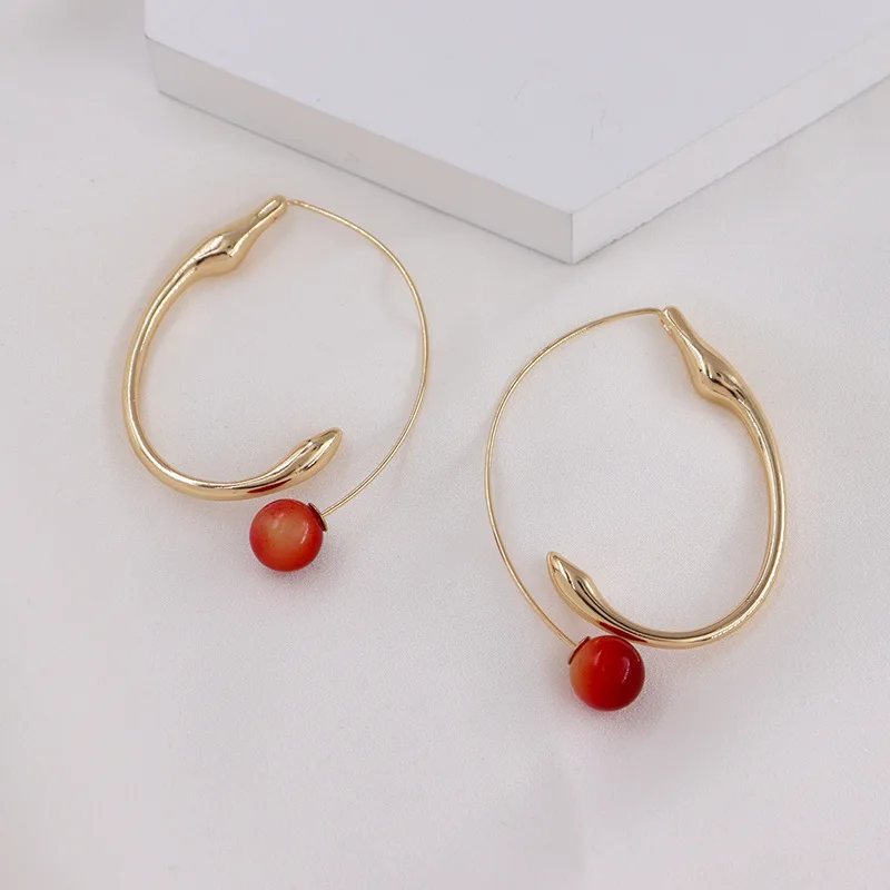 SRCOI модный простой имитация жемчуга длинные серьги геометрической формы