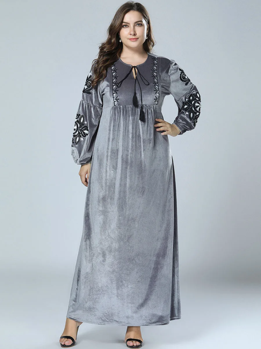 Abaya турецкое Европейское и американское простое вышитое корейское бархатное
