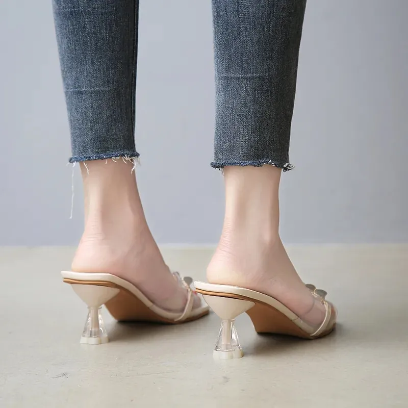 

PVC Transparent Crystal Shoes Fashion Bling Open-Toes Non-Slip Slides Summer New Hollow Comfort Outside Wear Designer Slippers