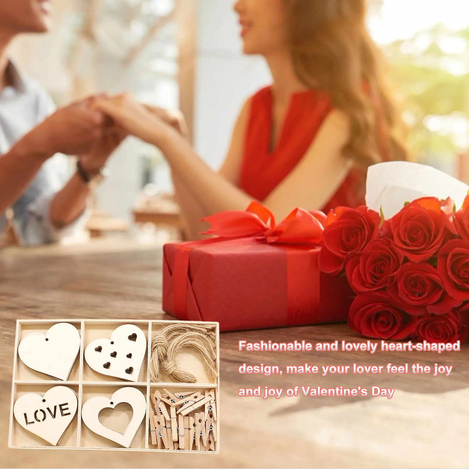 

20 PCS Lover Heart Slices Clips And Twine String Made Of Wood Smooth Edges Without Burrs For Decoration Valentine's