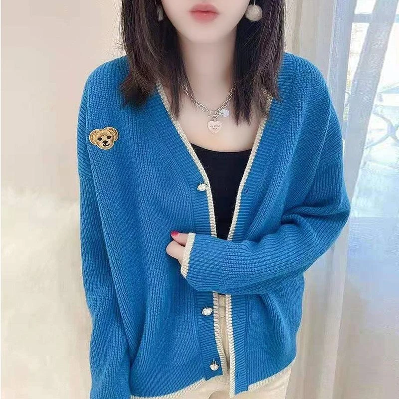 

Cardigan V-neck Sweater Single-breasted Solid Color Sweater Women Early 2021 Autumn New Trendy Wool Clothes Wind Loose Wear Tops