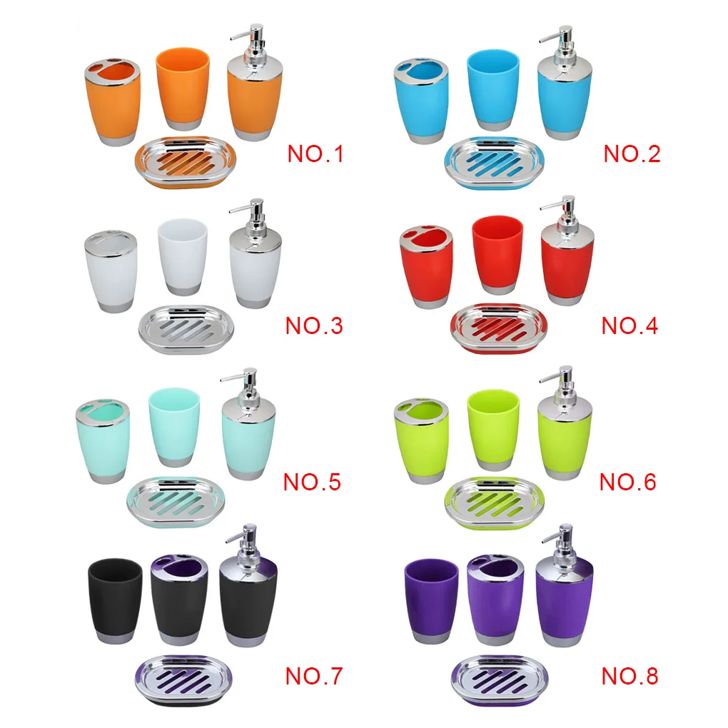 

4pcs Bathroom Accessory Set PP Plastic Bathroom Suit Cup Toothbrush Holder Soap Dish Dispenser Kit Easy To Clean And Durable