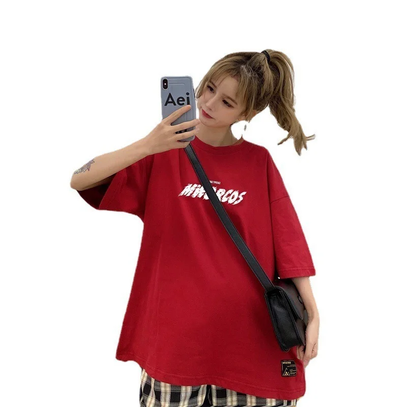 

Half-sleeve Casual Mid-Length Plus Size Letter Printed T-Shirt y2k Top 2021 Summer Women Korean Streetwear Harajuku Graphic Tees