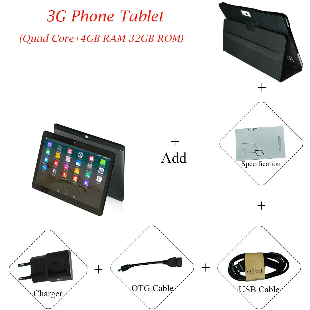 3G Add cover case ANRY 10 дюймов Восьмиядерный мощный Android 7,0 планшетный ПК 64G rom телефонный планшет с Bluetooth клавиатурой и мышью - Комплект: 3G Add cover case