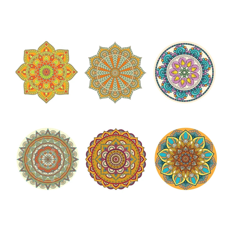 

Mandala Flower Pattern Design 6pcs Placemats Outdoor Picnic Bottle Mats 3D Design Home Tea Pad Hot Drinks Coasters Tableware Mat
