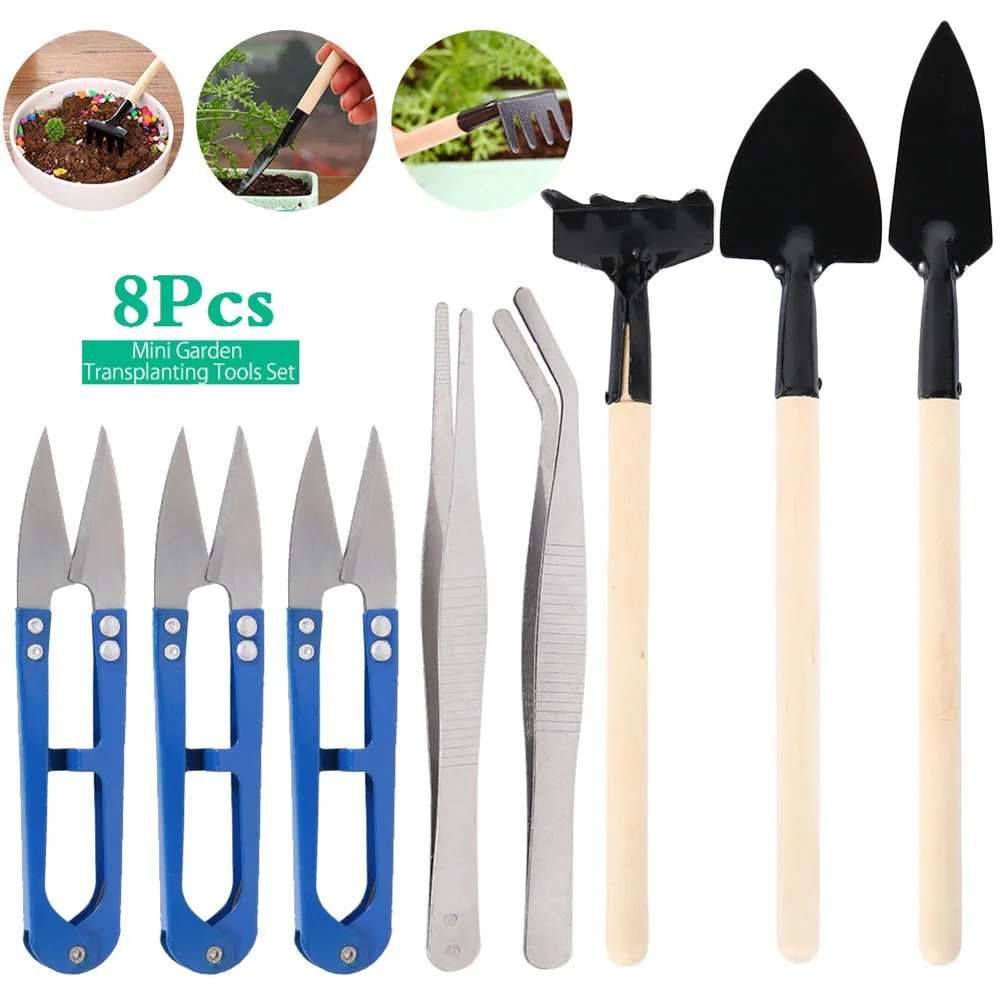 

8 Pcs Mini Planting Tools Shovel Kit Set For Flower Bonsai Succulent Transplanting Miniature Hand Tools Garden Tool Accessories