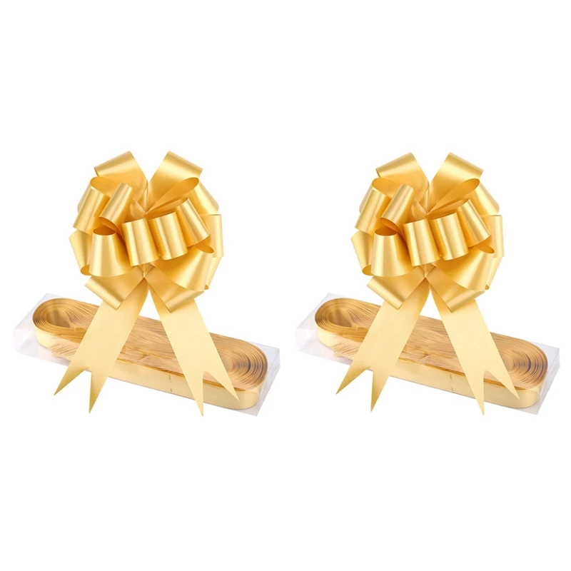 

3 Box 130Pcs Golden Large Ribbon Pull Bows, 2 Box 100 Pack 9X12cm & 1 Box 30 Pack 13X16cm