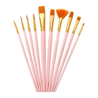 10pcs nylon artist paint brushes set with fan brush professional watercolor acrylic wood handle painting brushes art supplies