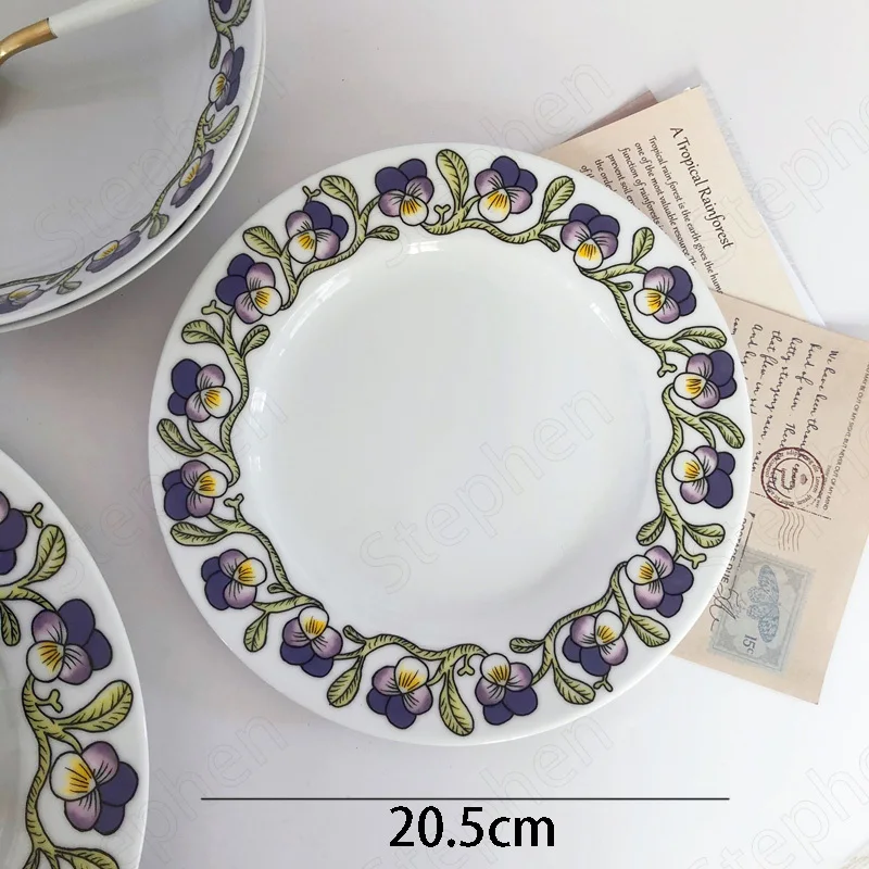 Painted Pansy Ceramic Plate Nordic Modern Flowers Decorative Dessert Plates Afternoon Tea Cake Snacks Dishes Creative Tableware images - 6