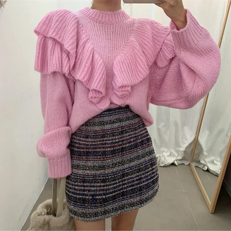 

New Spring Korean Style Loose Sweater Women Solid Knitted Pullovers Winter Warm Sweaters Plus Size Pull Femme