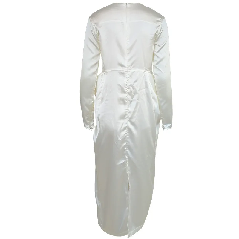 

2019 New Fashion Show Style Hot Selling Blue Deep O- Neck Sexy Women Dress Long Sleeve Dress White Outfit Party Dresses Wholesal