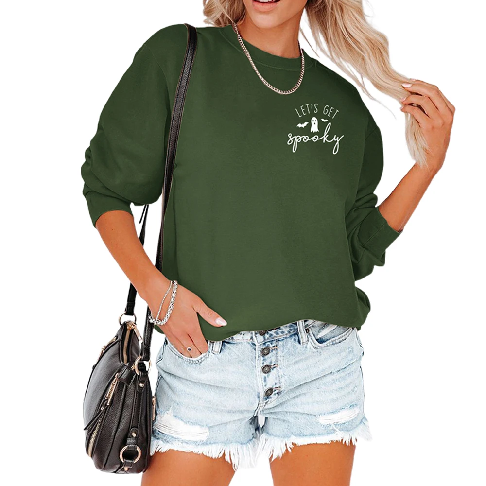 

Ghost Halloween Sweatshirts Loose Long Sleeve Pullover Crew Neck Autumn Winter Top Casual Woman Clothes Holiday
