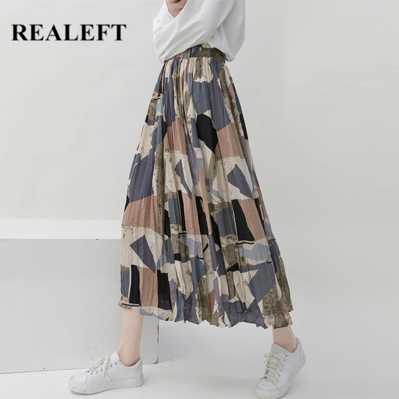 Женская юбка-зонтик из тюля REALEFT винтажная длинная юбка с геометрическим принтом