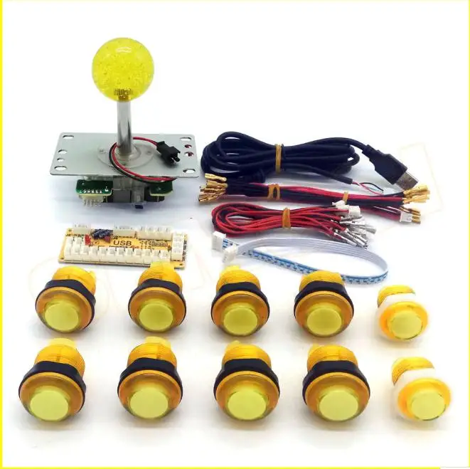 Yellow 2 Аркадный DIY светодиодный комплект с нулевой задержкой USB энкодер для ПК аркадные игры 8 способ джойстик+ 5 В аркада со светодиодной подсветкой кнопочные кнопки - Цвет: Yellow 2