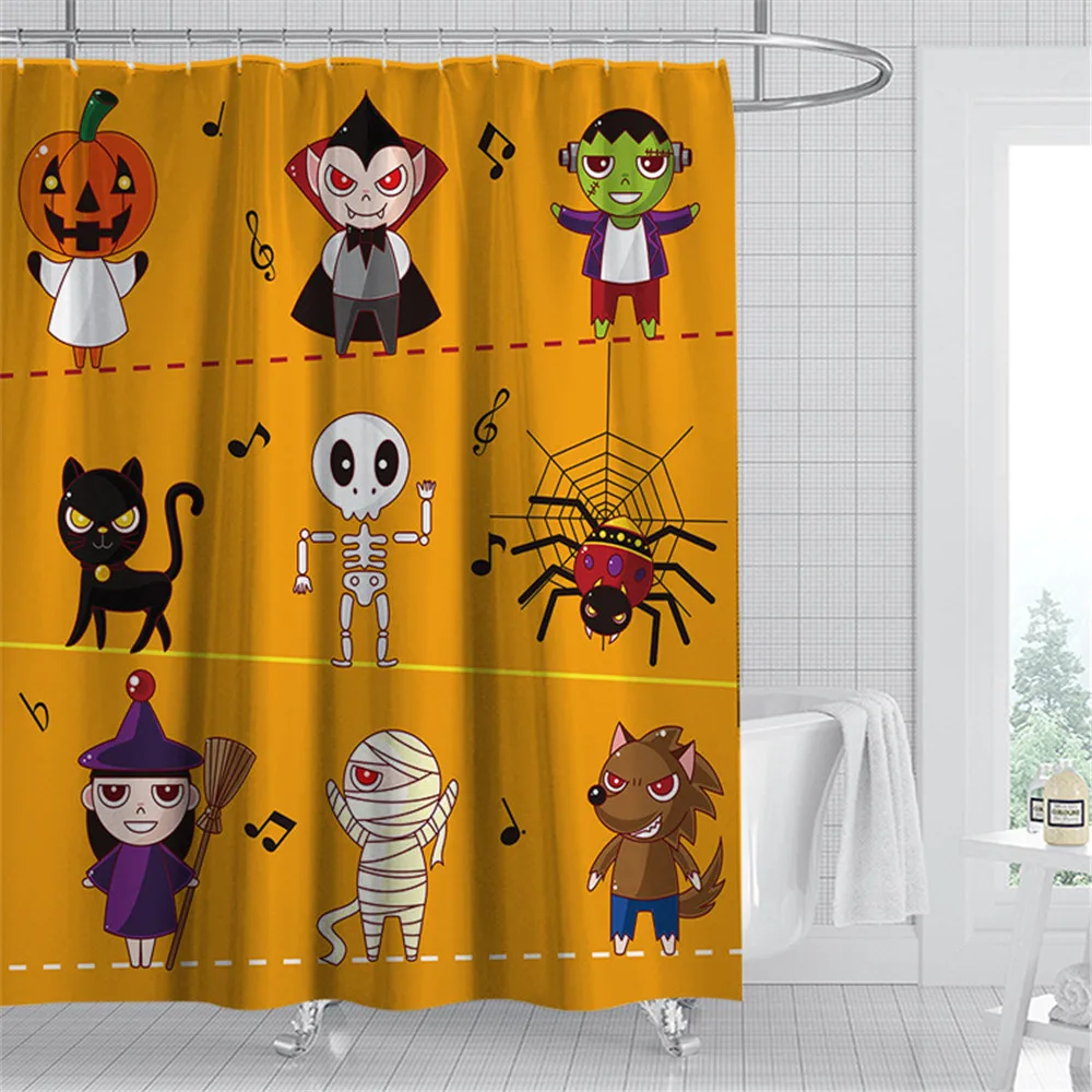 

Scary Night Pumpkin Ghost Witch Bathroom Set Halloween Shower Curtains Frabic Waterproof Polyester Bath Curtain with Hook