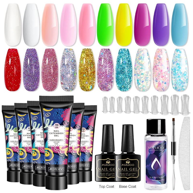 

MSRUIOO 12PCS/SET Poly Nail Gel Set Full Manicure Set Quick Extension Nail Kit Gel Builder Polygels Set For Nails Nail Tool Kit