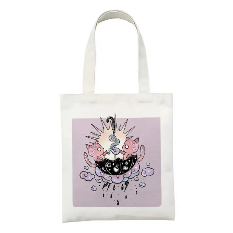 

Female Canvas Tote Bags Reusable Women Shopping Bag Fashion Cartoon Print shopper bag large capacity Ladies canvas shoulder bag