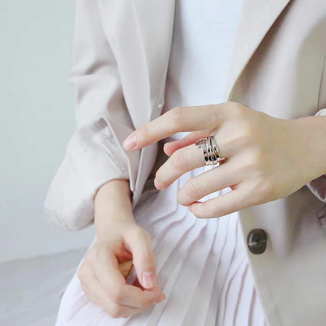 925 Sterling Silver Irregular Geometric Rings for Women Engagement Jewelry Girls Open Finger Rings with Personality Exaggeration image 3