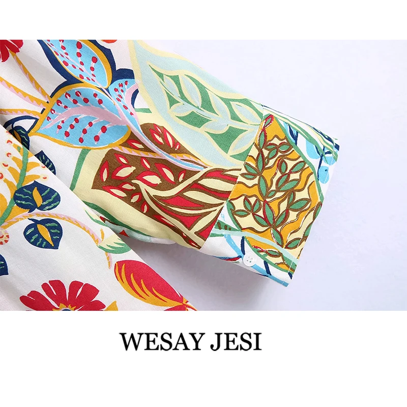 

WESAY JESI Women's Clothing Za Playsuits Floral Print Shirt Bodysuit Kimono Loose Shorts Siamese Vintage Casual Pocket Rompers