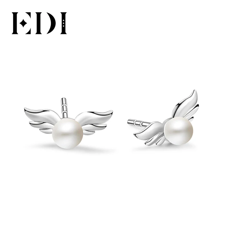 EDI 925 Стерлинговое Серебро 4 мм натуральный пресноводный жемчуг Крылья ангела