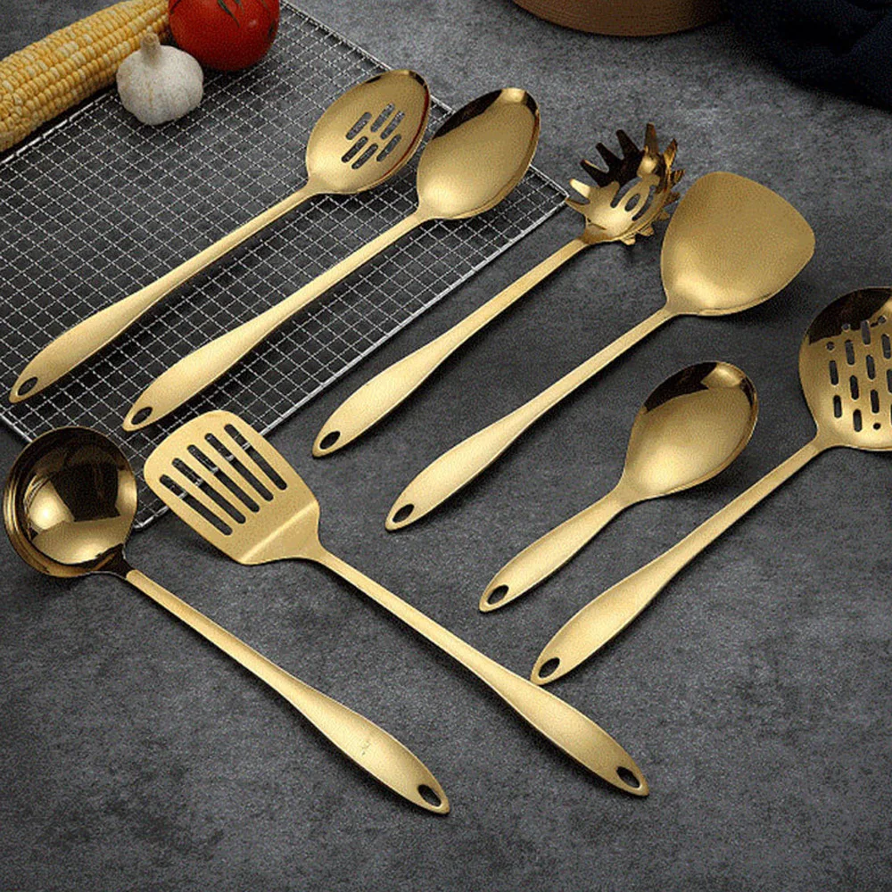 

Gold Titanium Stainless Steel Cooking Tool Spoon Spatula Cooker Kitchen Tool Spatula Spoon Kitchenware