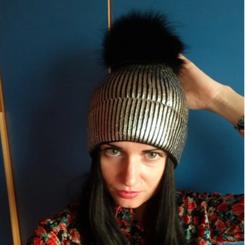 Блестящий золотистый Серебристый вязаный головной убор женские зимние теплые