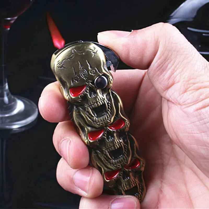 Zhenduo Ветрозащитный череп прямо в зажигалку струи пламени многоразового нож