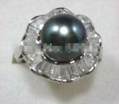 

Fashion 12mm Black South Sea shell pearl Bead Jewelry ring size 6 7 8 9