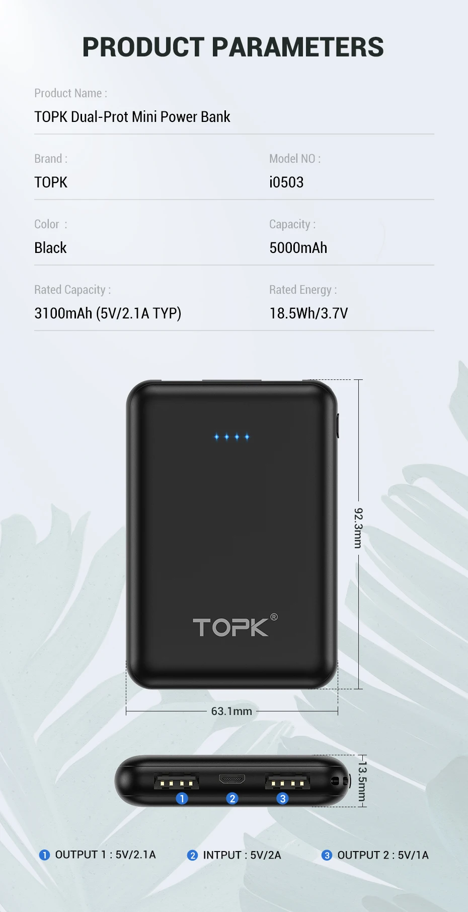 TOPK mi ni power Bank 5000 мАч портативное зарядное устройство power bank для iPhone Xiaomi mi 9 huawei samsung Внешний аккумулятор повербанк