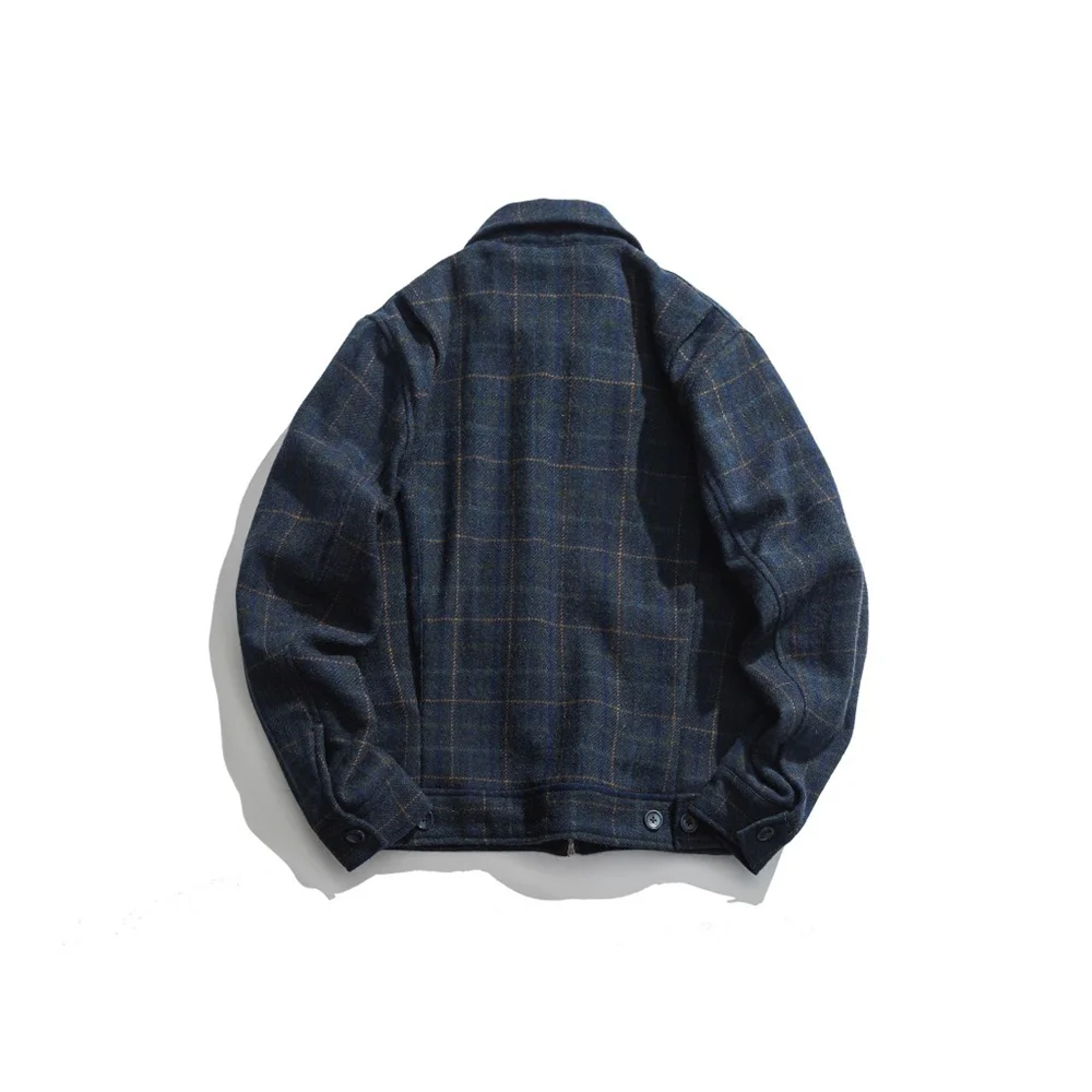 Мужская твидовая шерстяная куртка цветная клетчатая приталенная в стиле сафари