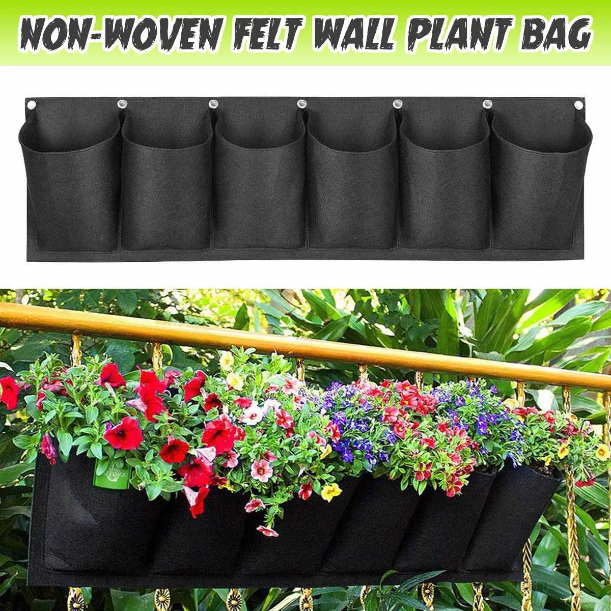 

6 Pockets Layout Hanging Garden Flower Pot Plant Wall Bag Waterproof Vertical Wall Hanging Planting Bags Outdoor Indoor Decor