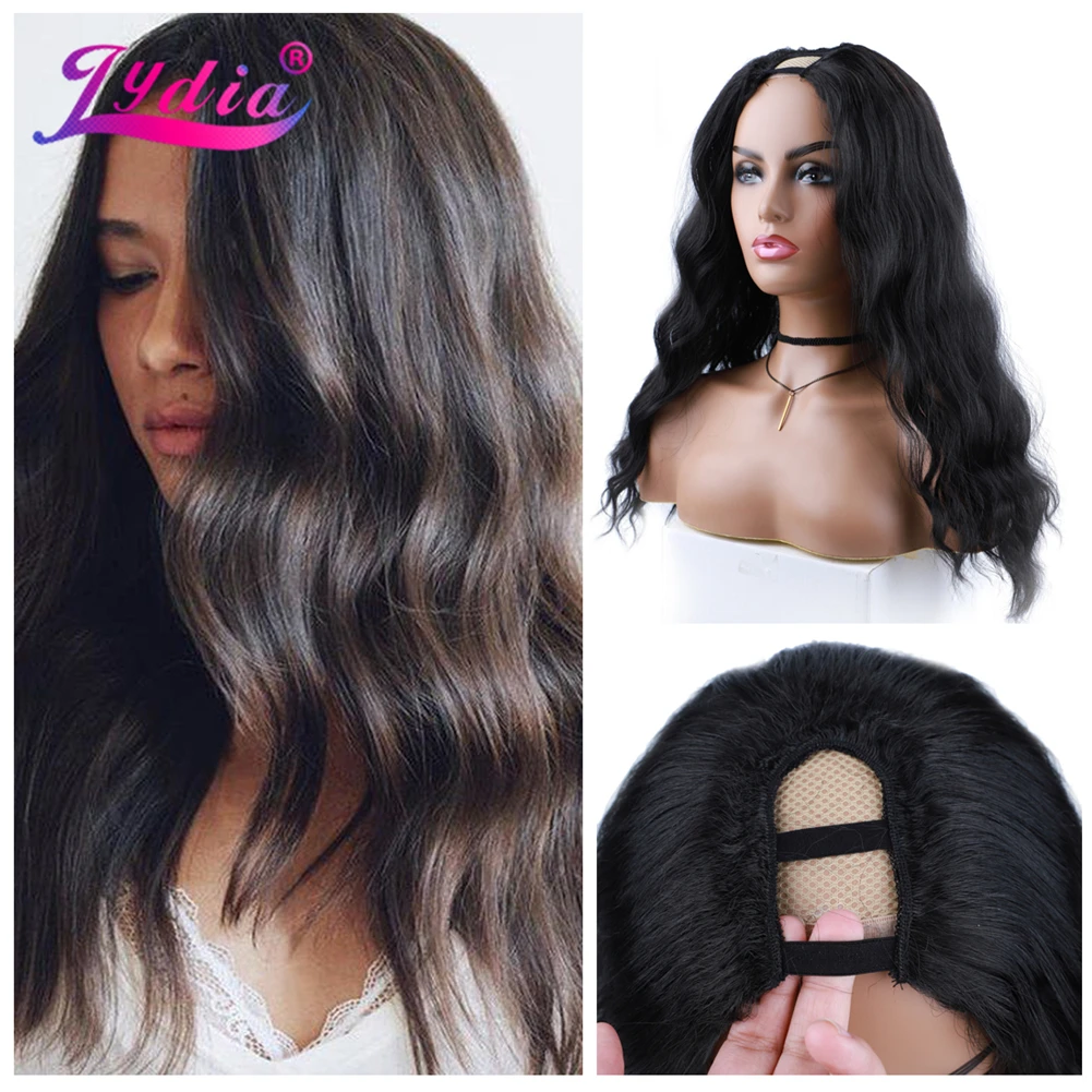Lydia Long Wave U Part Natural Black Color Hair Wig Heat Resistant Synthetic 22 Inch For Women Ladies Curly 60cm Daily Wigs | Шиньоны и