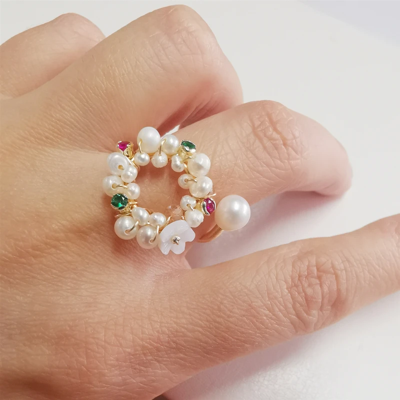 DAIMI 2-3mm Pearl Ring White Garland Rings For Women Adjustable | Украшения и аксессуары