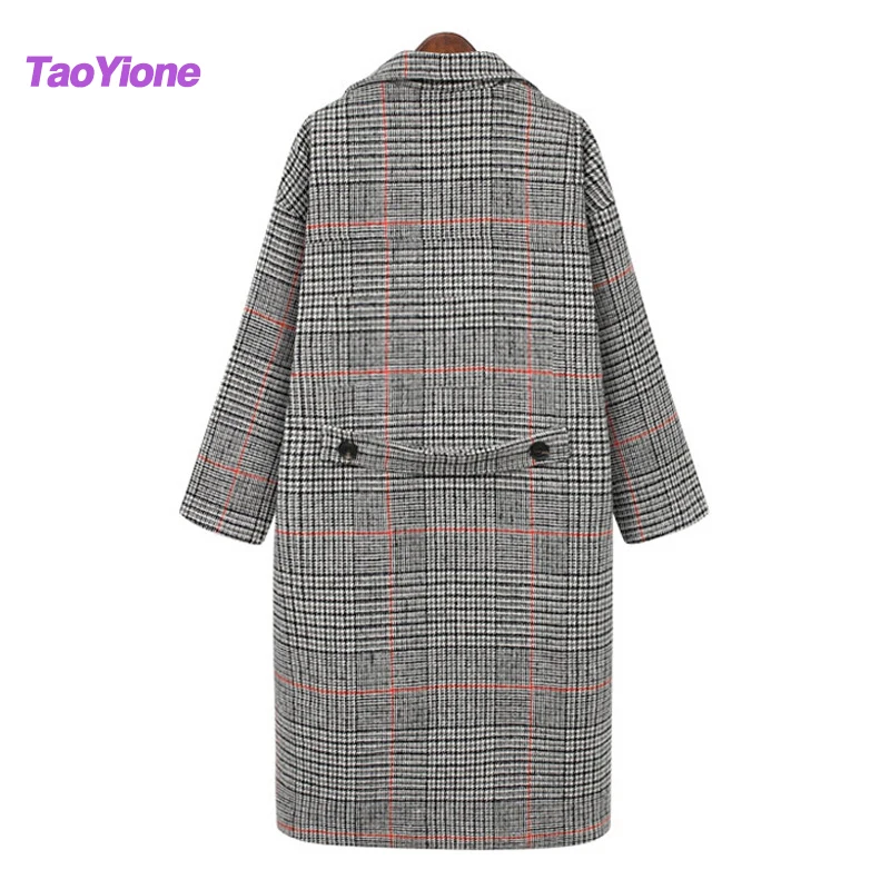 Женское длинное шерстяное пальто винтажная клетчатая куртка из смешанной шерсти