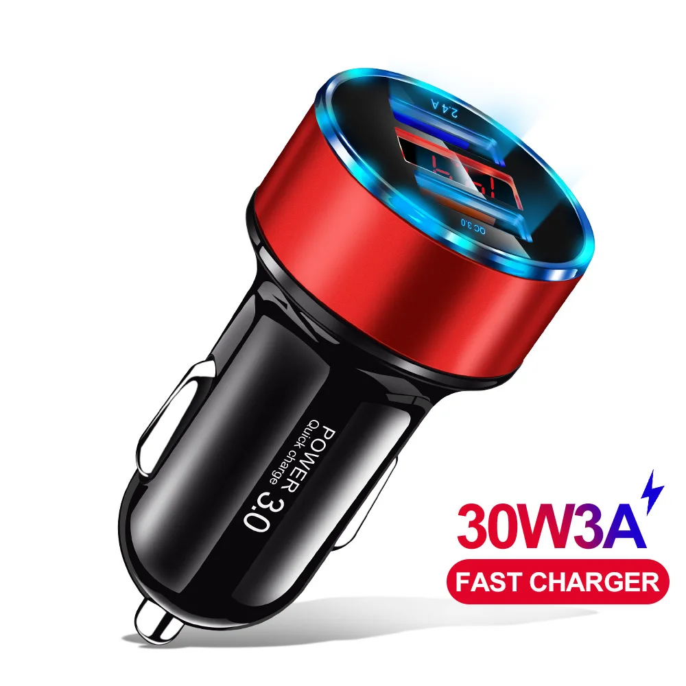 Олаф 30 Вт 5 В 3 А двойной QC 3,0 быстрое USB Автомобильное зарядное устройство для iPhone X 8 samsung S10 Xiaomi Quick Charge 3,0 в автомобиль и светодиодный цифровой дисплей