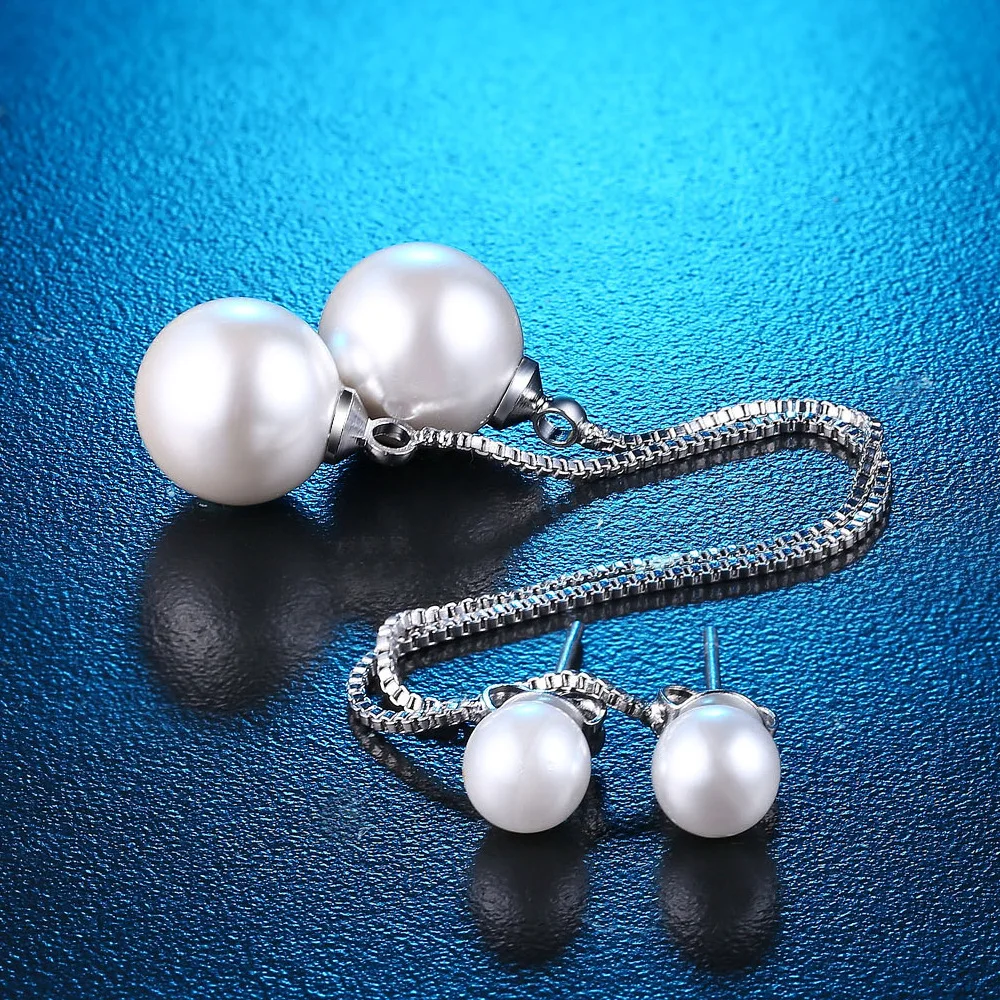 Женские серьги-гвоздики серебряного цвета жемчужная подвеска ювелирные изделия