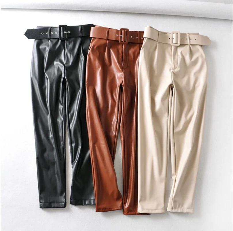 

Fashion Multicolor PU Leather Pants Women Skinny Joggers Streetwear PU Pencil Trousers Casual Pantalon Femme 2021