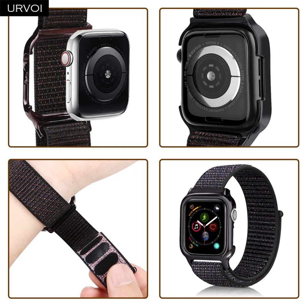 URVOI Спортивная петля для ремешка Apple Watch 4 + чехол 40 44 мм рефлективная полоса iWatch с покрытием из плетеного нейлона, дышащая.