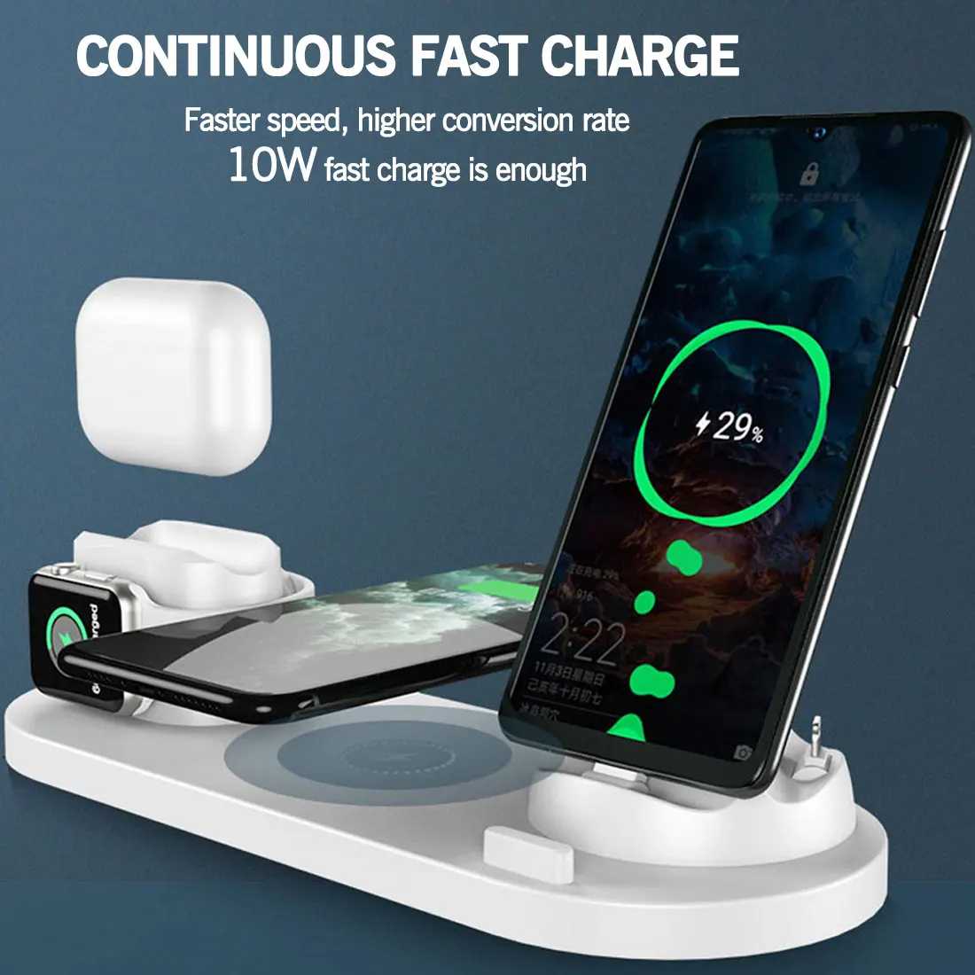 

6 in 1 Wireless Charger Holder For Apple Watch AirPods Pro Phone Charger Quick Charging for iPhone 11 12 Pro mini max Xiaomi