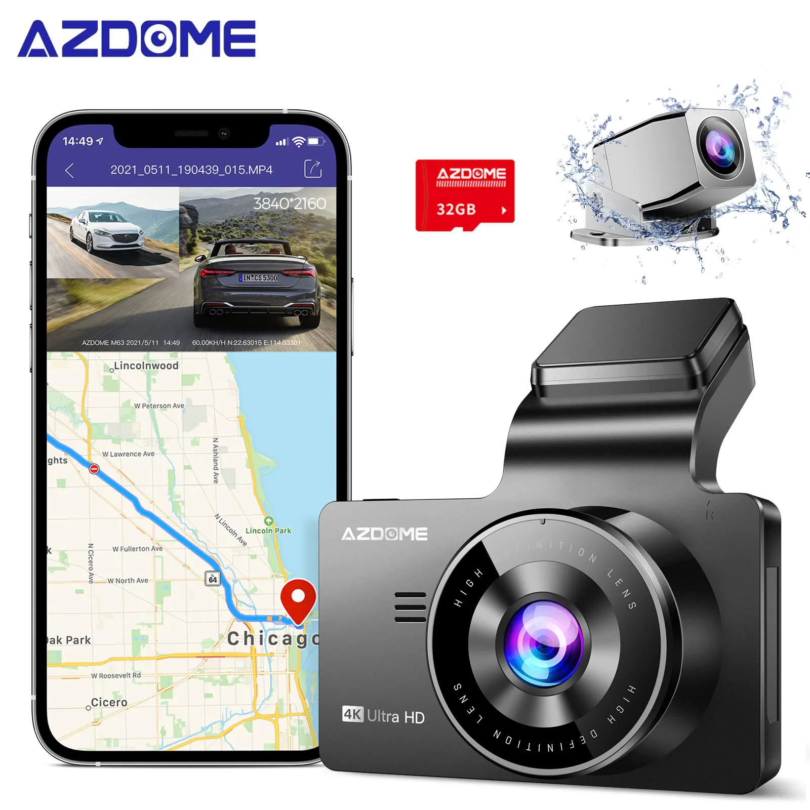 AZDOME 4K WiFI Car DVR with 8MP Camera 4K 2160P UHD Video Car Records GPS Dash Cam WDR Super Night Vision 24H Parking Monitor azdome bn03 2k car dvr dash cam front and rear wifi gps 1440p dashcam video recorder night vision 24h parking monitor car camera