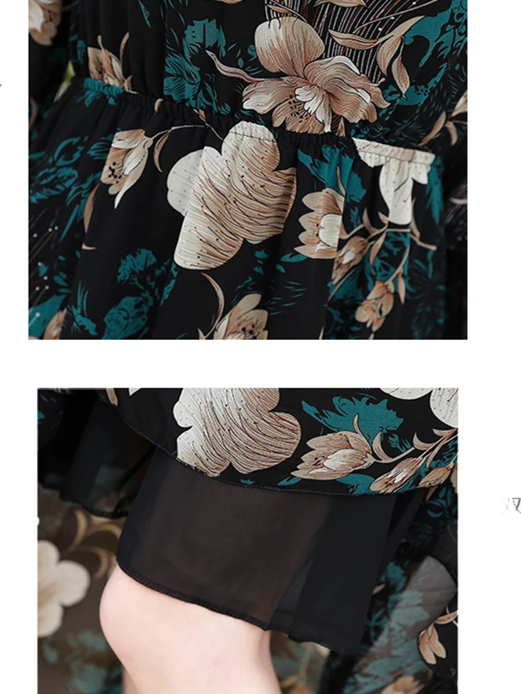 Летнее дамское шифоновое платье Осеннее модное элегантное с длинным рукавом и