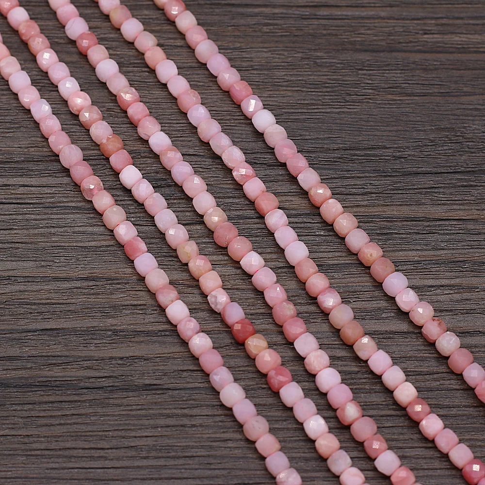 

New Beaded Natural Semi-Precious Stones Faceted Irregular Square Pink Opal Beads for Jewelry Making DIY Bracelet Lady Gift 4x4mm